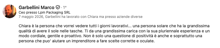 Recensione LinkedIn di Garbellini Marco per Chiara Costantino